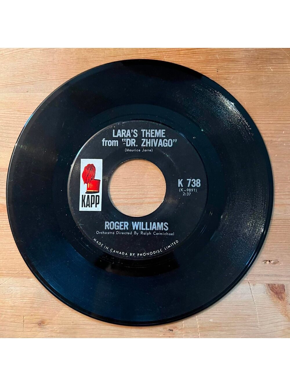 Roger Williams - Lara's Theme from "Dr. Zhivago"/Dulcinea 45rpm VG+ R11